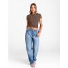 imageTrendy Queen Womens Boat Neck Tops Short Sleeve TShirts Slim Fitted Compression Summer Y2k Basic Clothes 2025Coffee