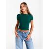 imageTrendy Queen Womens Boat Neck Tops Short Sleeve TShirts Slim Fitted Compression Summer Y2k Basic Clothes 2025Darkgreen