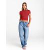imageTrendy Queen Womens Boat Neck Tops Short Sleeve TShirts Slim Fitted Compression Summer Y2k Basic Clothes 2025Red