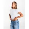 imageTrendy Queen Womens Boat Neck Tops Short Sleeve TShirts Slim Fitted Compression Summer Y2k Basic Clothes 2025White