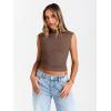 imageTrendy Queen Womens Going Out Basic Tank Tops Mock Neck Spring Clothes Sleeveless Cute Shirts Summer Y2K Sexy Outfits 2025Brown