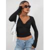 imageTrendy Queen Womens Long Sleeve Y2k Tops Fall Tee Shirts Slim Fitted Tight Cute Casual Fashion Clothes Trendy Going Out Outfits Black Small