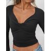 imageTrendy Queen Womens Long Sleeve Y2k Tops Fall Tee Shirts Slim Fitted Tight Cute Casual Fashion Clothes Trendy Going Out Outfits Black Small