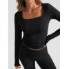 imageTrendy Queen Womens Workout Sets 2 Piece Fall Outfits Square Neck Tops Flare Pants Tracksuits Clothes Winter Fashion 2025Black