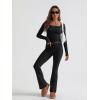 imageTrendy Queen Womens Workout Sets 2 Piece Fall Outfits Square Neck Tops Flare Pants Tracksuits Clothes Winter Fashion 2025Black