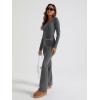 imageTrendy Queen Womens Workout Sets 2 Piece Fall Outfits Square Neck Tops Flare Pants Tracksuits Clothes Winter Fashion 2025Darkgrey