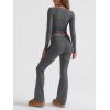 imageTrendy Queen Womens Workout Sets 2 Piece Fall Outfits Square Neck Tops Flare Pants Tracksuits Clothes Winter Fashion 2025Darkgrey