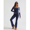imageTrendy Queen Womens Workout Sets 2 Piece Fall Outfits Square Neck Tops Flare Pants Tracksuits Clothes Winter Fashion 2025Navy