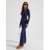 imageTrendy Queen Womens Workout Sets 2 Piece Fall Outfits Square Neck Tops Flare Pants Tracksuits Clothes Winter Fashion 2025Navy