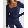 imageTrendy Queen Womens Workout Sets 2 Piece Fall Outfits Square Neck Tops Flare Pants Tracksuits Clothes Winter Fashion 2025Navy