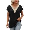 imageWomens Cap Sleeve Summer Tops 2025 Trendy Tank Tops Lace V Neck Loose Fit ShirtsA01black