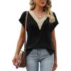 imageWomens Cap Sleeve Summer Tops 2025 Trendy Tank Tops Lace V Neck Loose Fit ShirtsA01black