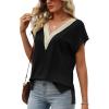 imageWomens Cap Sleeve Summer Tops 2025 Trendy Tank Tops Lace V Neck Loose Fit ShirtsA01black