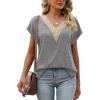 imageWomens Cap Sleeve Summer Tops 2025 Trendy Tank Tops Lace V Neck Loose Fit ShirtsA02grey