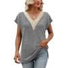 imageWomens Cap Sleeve Summer Tops 2025 Trendy Tank Tops Lace V Neck Loose Fit ShirtsA02grey