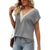 imageWomens Cap Sleeve Summer Tops 2025 Trendy Tank Tops Lace V Neck Loose Fit ShirtsA02grey