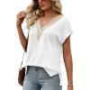 imageWomens Cap Sleeve Summer Tops 2025 Trendy Tank Tops Lace V Neck Loose Fit ShirtsA03white