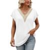 imageWomens Cap Sleeve Summer Tops 2025 Trendy Tank Tops Lace V Neck Loose Fit ShirtsA03white