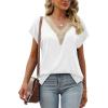 imageWomens Cap Sleeve Summer Tops 2025 Trendy Tank Tops Lace V Neck Loose Fit ShirtsA03white