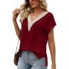 imageWomens Cap Sleeve Summer Tops 2025 Trendy Tank Tops Lace V Neck Loose Fit ShirtsA04burgundy