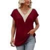 imageWomens Cap Sleeve Summer Tops 2025 Trendy Tank Tops Lace V Neck Loose Fit ShirtsA04burgundy