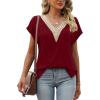 imageWomens Cap Sleeve Summer Tops 2025 Trendy Tank Tops Lace V Neck Loose Fit ShirtsA04burgundy