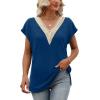 imageWomens Cap Sleeve Summer Tops 2025 Trendy Tank Tops Lace V Neck Loose Fit ShirtsA05navy
