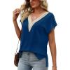 imageWomens Cap Sleeve Summer Tops 2025 Trendy Tank Tops Lace V Neck Loose Fit ShirtsA05navy