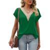 imageWomens Cap Sleeve Summer Tops 2025 Trendy Tank Tops Lace V Neck Loose Fit ShirtsA06green
