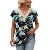 imageWomens Cap Sleeve Summer Tops 2025 Trendy Tank Tops Lace V Neck Loose Fit ShirtsBpattern 01