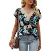 imageWomens Cap Sleeve Summer Tops 2025 Trendy Tank Tops Lace V Neck Loose Fit ShirtsBpattern 01