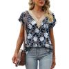 imageWomens Cap Sleeve Summer Tops 2025 Trendy Tank Tops Lace V Neck Loose Fit ShirtsBpattern 02