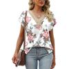 imageWomens Cap Sleeve Summer Tops 2025 Trendy Tank Tops Lace V Neck Loose Fit ShirtsBpattern 03