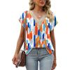 imageWomens Cap Sleeve Summer Tops 2025 Trendy Tank Tops Lace V Neck Loose Fit ShirtsBpattern 04