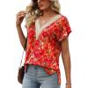 imageWomens Cap Sleeve Summer Tops 2025 Trendy Tank Tops Lace V Neck Loose Fit ShirtsBpattern 05
