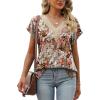 imageWomens Cap Sleeve Summer Tops 2025 Trendy Tank Tops Lace V Neck Loose Fit ShirtsBpattern 06