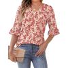 imageSAMPEEL 34 Length Sleeves Womens Tops Blouses for Women Dressy Casual Tops Trendy Summer Shirts Spring Clothes 2025Floral Red