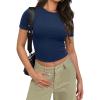 imageSAMPEEL Crop Tops for Women Summer Trendy Tight Tshirts 2024 Slim FitNavy Blue