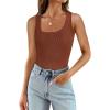 imageSAMPEEL Ribbed Tank Tops for Women Square Neck Summer Sleeveless TopsBrown