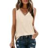 imageSAMPEEL Tank Tops for Women Summer Trendy V Neck Tops Shiny Trim Loose Fit Casual Sleeveless Shirts Fashion 2025Beige