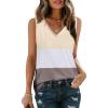 imageSAMPEEL Tank Tops for Women Summer Trendy V Neck Tops Shiny Trim Loose Fit Casual Sleeveless Shirts Fashion 2025Multicolor Apricot
