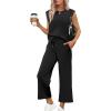 imageSAMPEEL Two Piece Sets for Women Casual Travel Vacation Outfits Summer Wide Leg Crop Pants Lounge SetsBlack