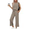 imageSAMPEEL Two Piece Sets for Women Casual Travel Vacation Outfits Summer Wide Leg Crop Pants Lounge SetsBrown