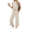 imageSAMPEEL Two Piece Sets for Women Summer Outfits Lounge Sets Mock Neck Tops Wide Leg Crop Pants Vacation Travel OutfitsBeige