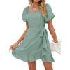 imageSAMPEEL Womens Summer Dresses Square Neck Puff Sleeve Tie Waist Short DressSage Green