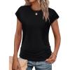 imageSAMPEEL Womens Summer Tops Trendy 2025 Ruched Cap Short Sleeve Tshirts Shirts Crew Neck T Shirts FashionAll Black