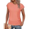 imageSAMPEEL Womens Summer Tops Trendy 2025 Ruched Cap Short Sleeve Tshirts Shirts Crew Neck T Shirts FashionAll Coral