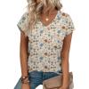imageSAMPEEL Womens T Shirts V Neck Cap Short Sleeve Summer Tops Trendy 2025 Loose Casual Tshirts with PocketPattern Floral Khaki