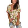 imageSAMPEEL Womens V Neck T Shirts Casual Rolled Short Sleeve Side Split Summer Tops Loose Fit29tropicalprint