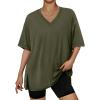 imageTrendy Queen Oversized Tshirts for Women Workout Plus Size Tops V Neck Short Sleeve Gym Shirts Casual Loose Fit Basic TeesArmy Green